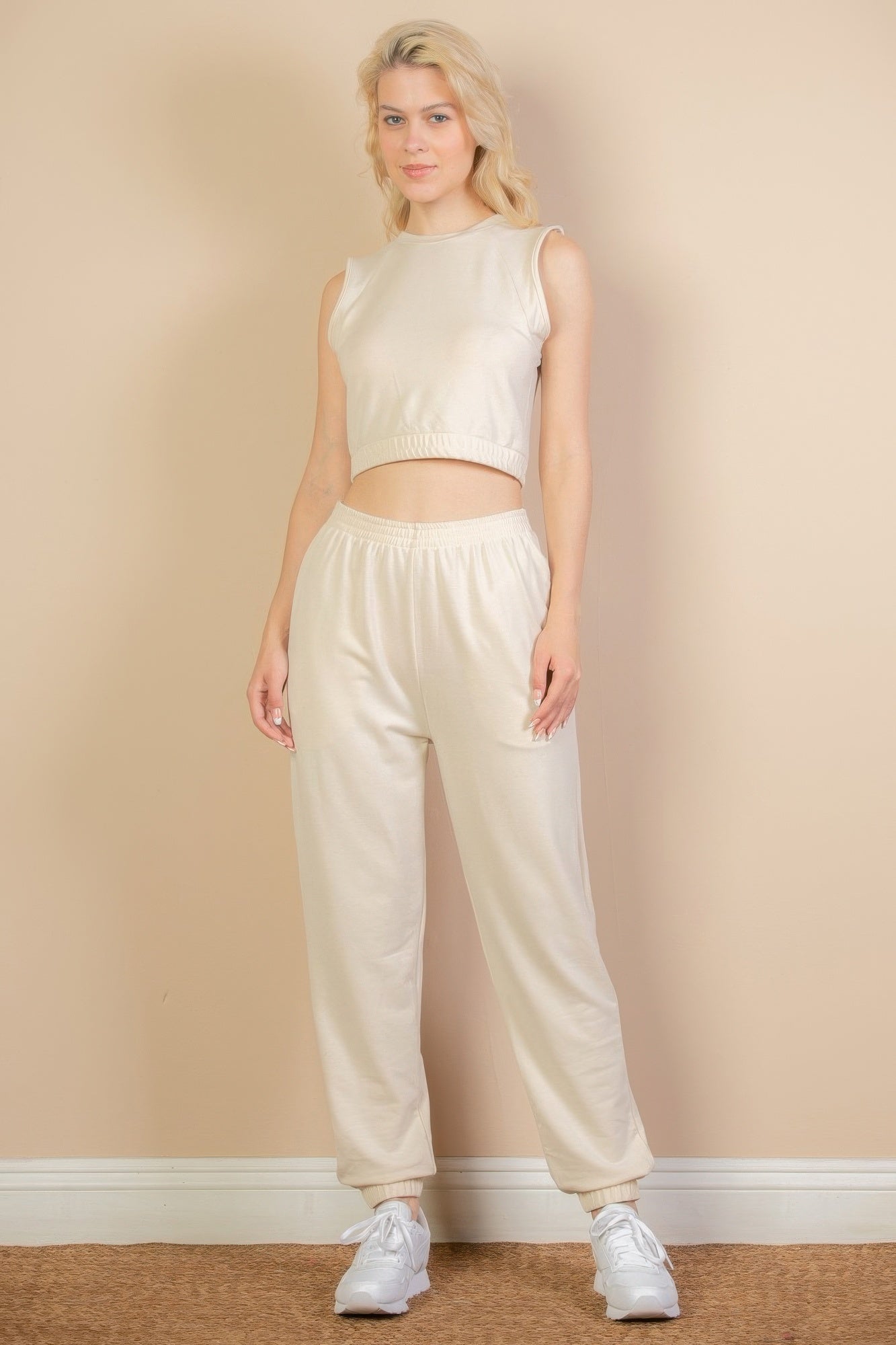 French Terry Elastic Waist Tank Top & Joggers Set - Wear Arielle
