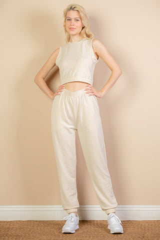 French Terry Elastic Waist Tank Top & Joggers Set - Wear Arielle