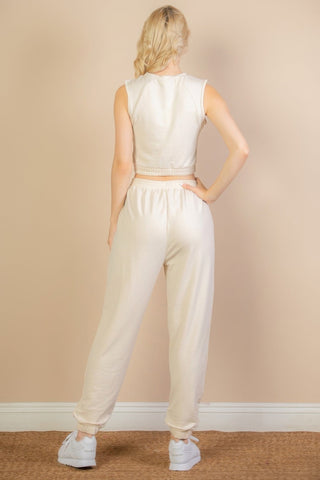 French Terry Elastic Waist Tank Top & Joggers Set - Wear Arielle