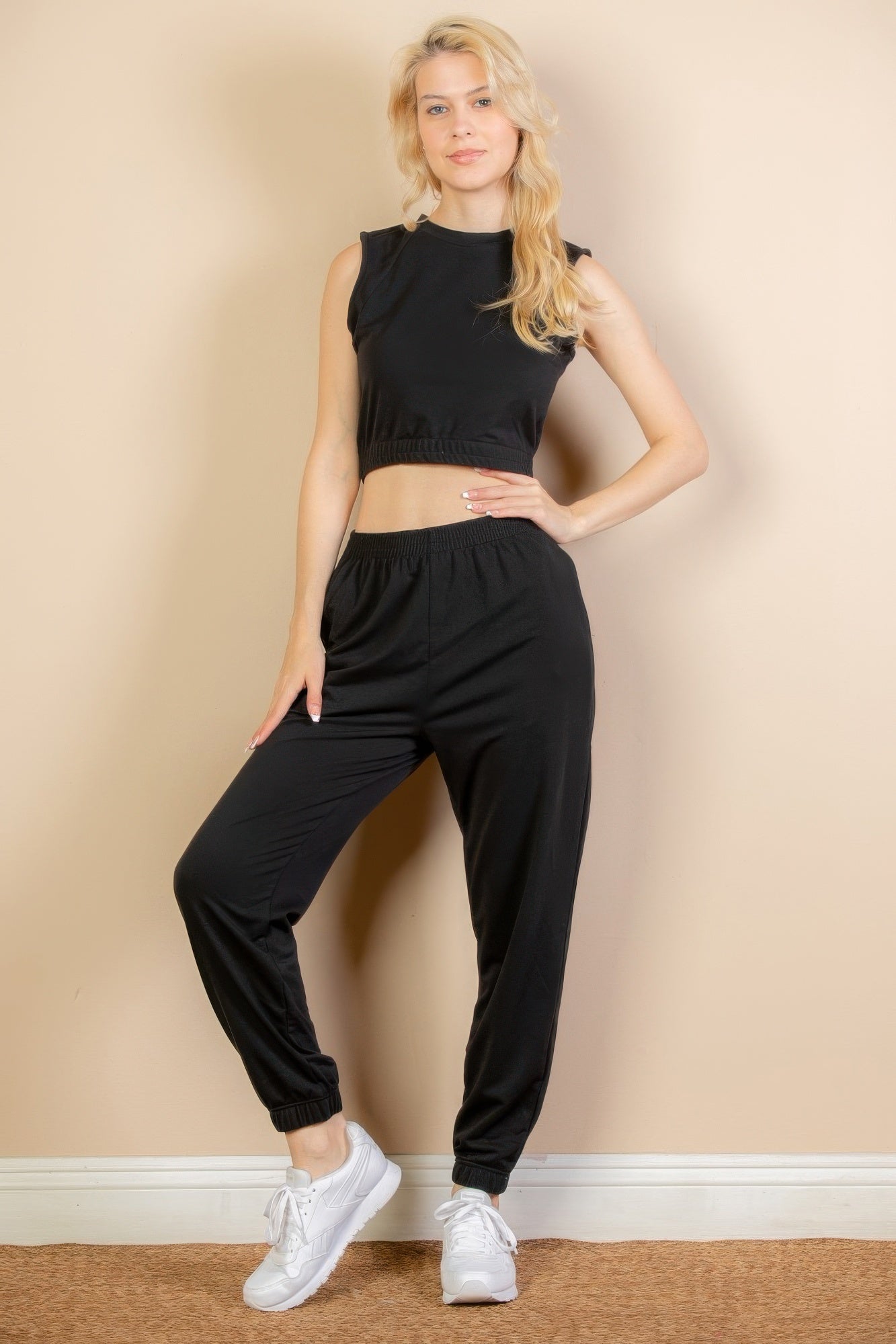 French Terry Elastic Waist Tank Top & Joggers Set - Wear Arielle