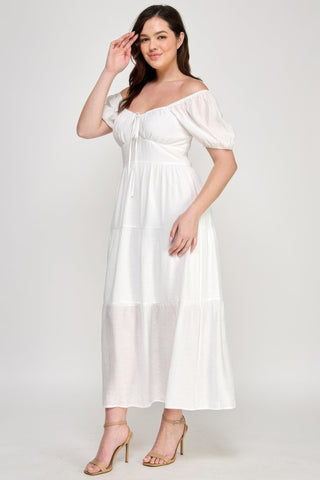 Front Tie Puff Sleeve Tired Maxi Dress - Wear Arielle