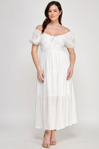 Front Tie Puff Sleeve Tired Maxi Dress - Wear Arielle