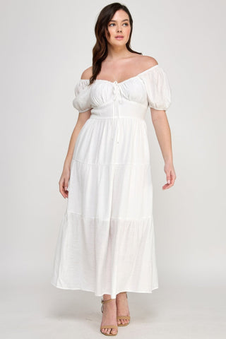Front Tie Puff Sleeve Tired Maxi Dress - Wear Arielle
