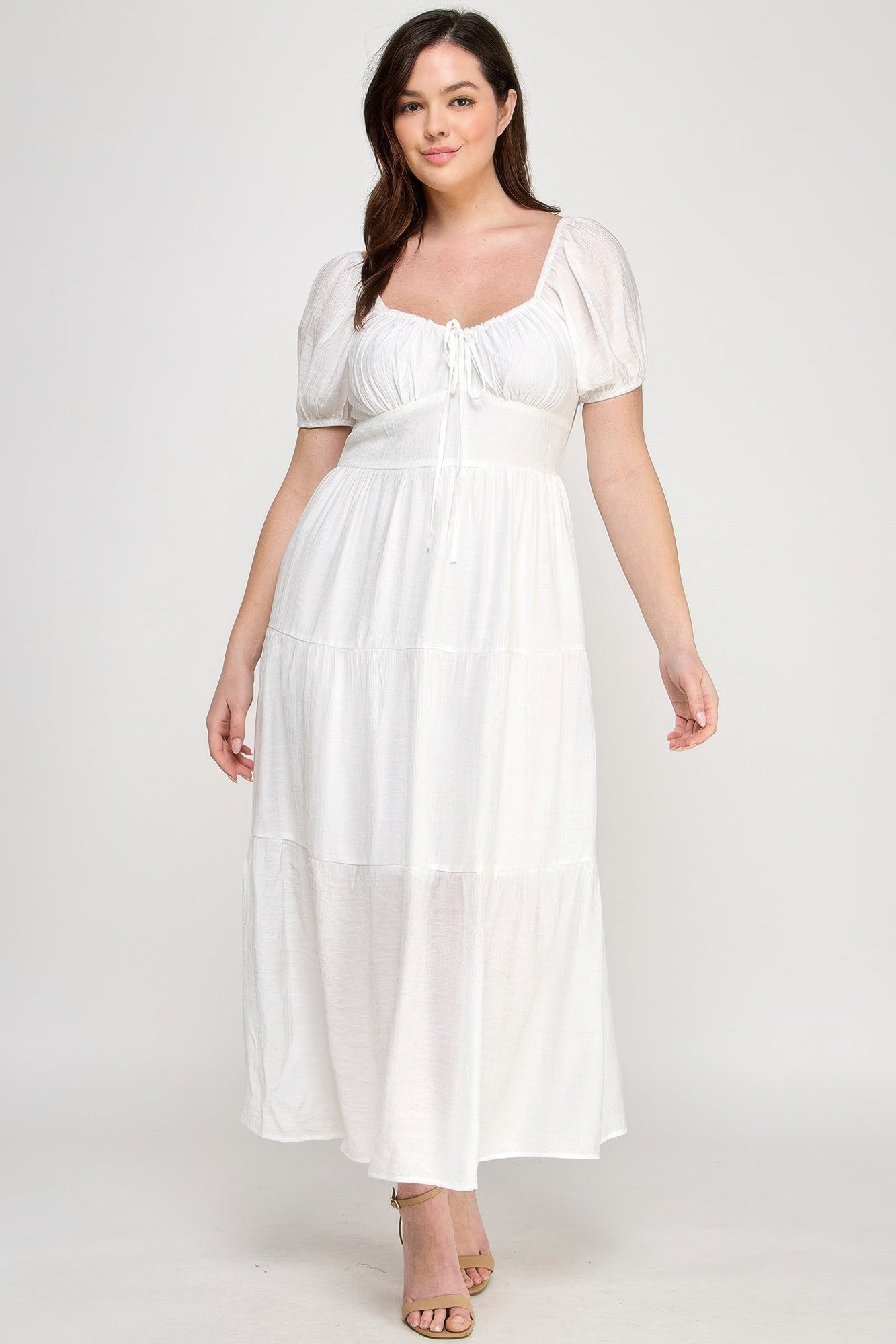 Front Tie Puff Sleeve Tired Maxi Dress - Wear Arielle