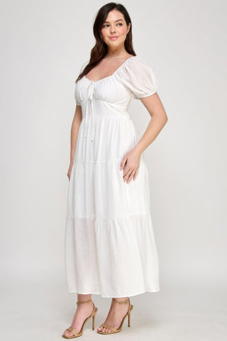 Front Tie Puff Sleeve Tired Maxi Dress - Wear Arielle
