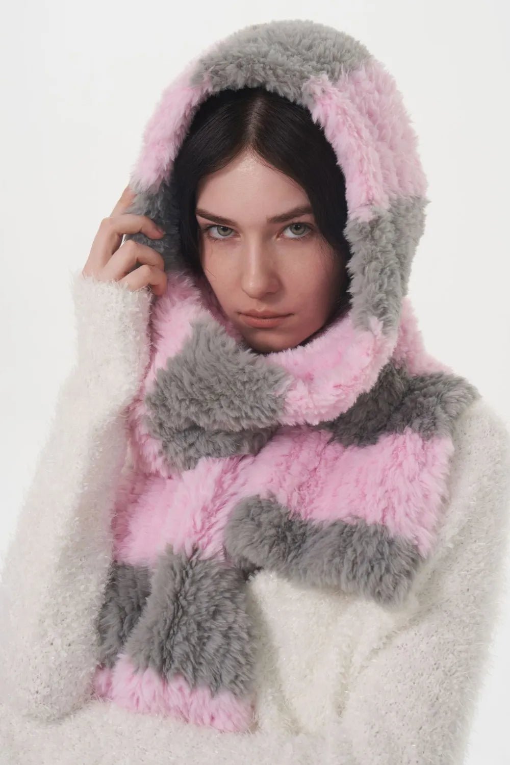 Fuzzy Contrast Striped Scarf - Wear Arielle