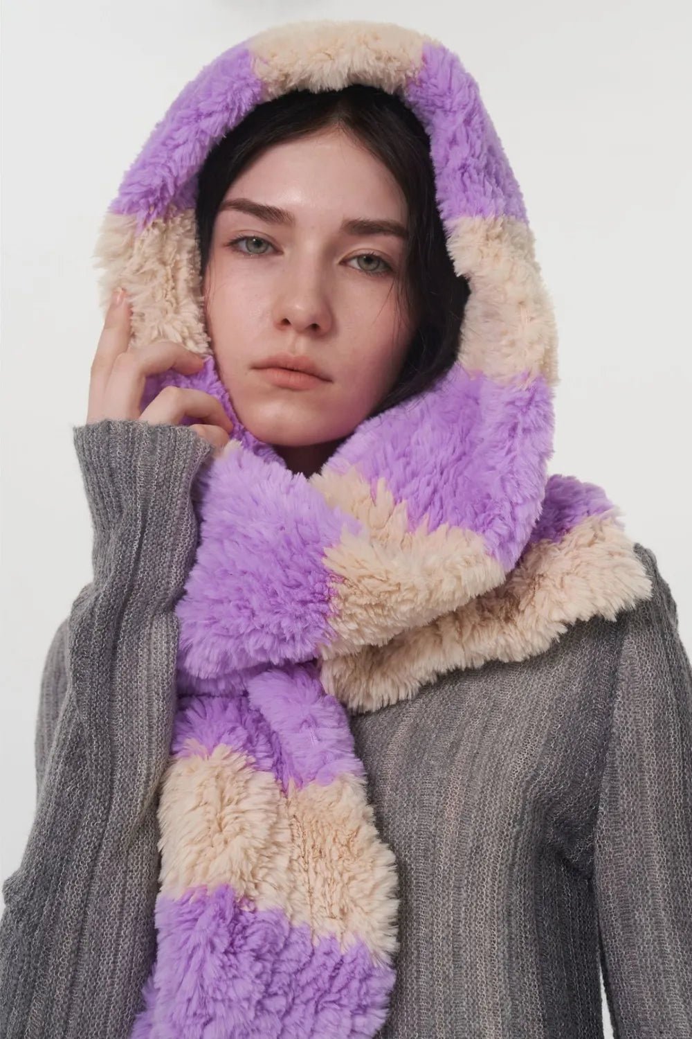 Fuzzy Contrast Striped Scarf - Wear Arielle