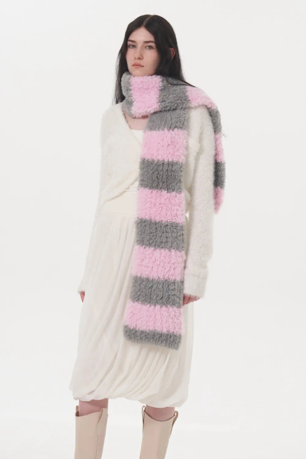 Fuzzy Contrast Striped Scarf - Wear Arielle