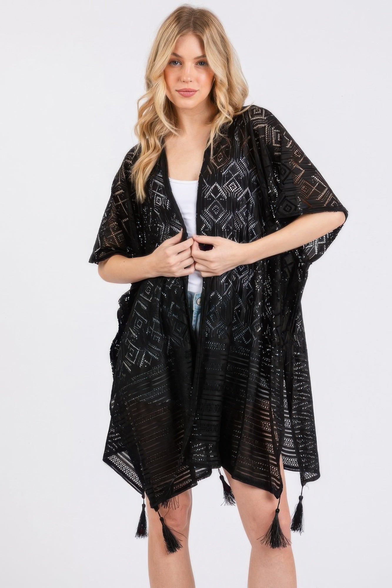 Geometric Pattern Tassel Cover Up - Wear Arielle