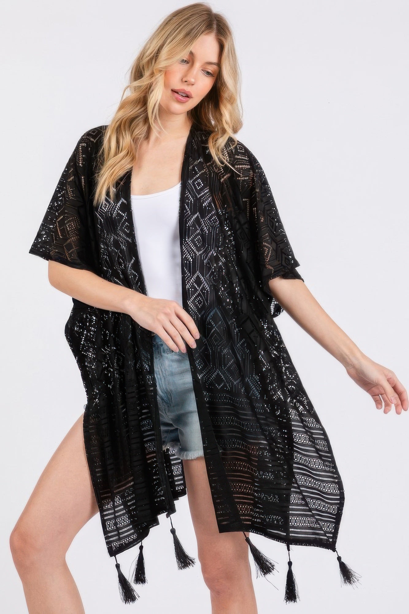 Geometric Pattern Tassel Cover Up - Wear Arielle