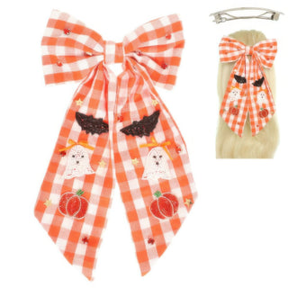 Halloween Gingham Theme Bow Ribbon Barrette Clip - Wear Arielle