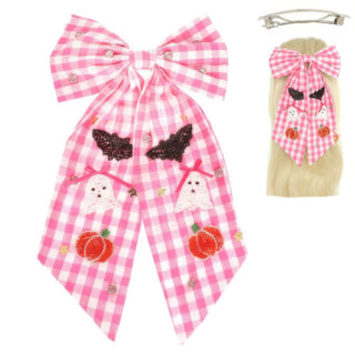 Halloween Gingham Theme Bow Ribbon Barrette Clip - Wear Arielle