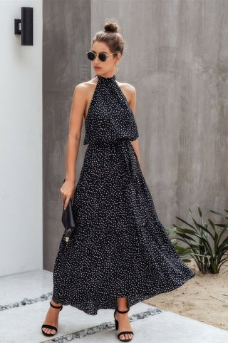 Halter Neck Polka Dot Swing Dress - Wear Arielle