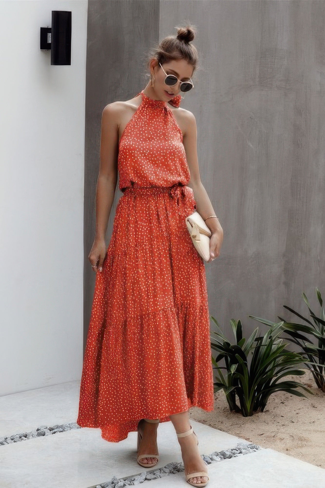 Halter Neck Polka Dot Swing Dress - Wear Arielle