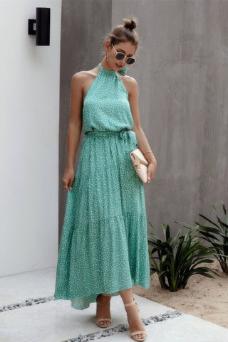 Halter Neck Polka Dot Swing Dress - Wear Arielle