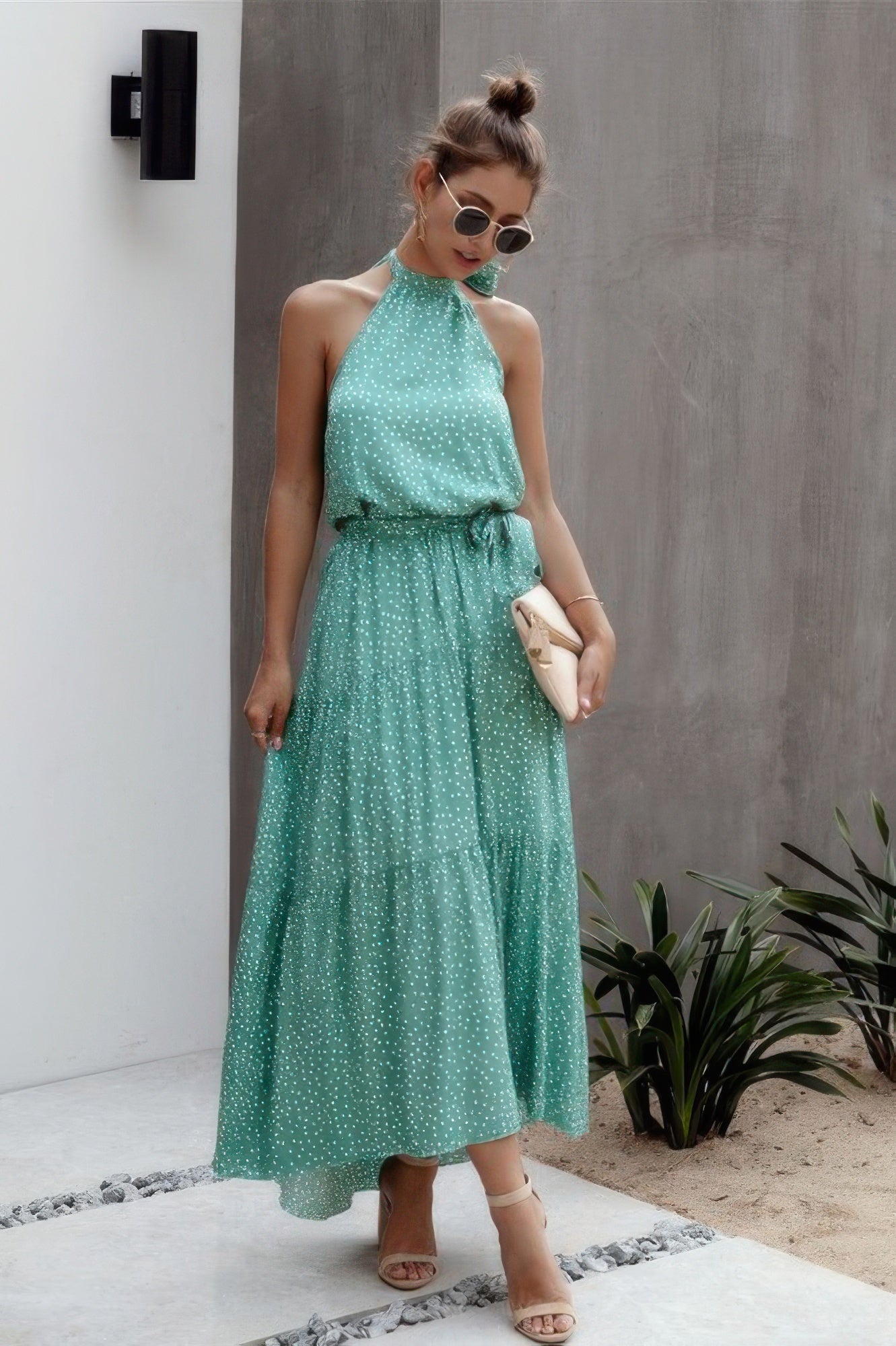 Halter Neck Polka Dot Swing Dress - Wear Arielle