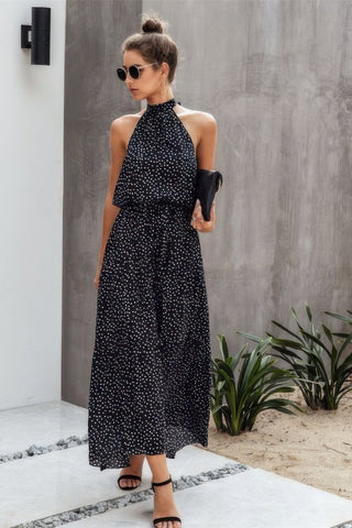 Halter Neck Polka Dot Swing Dress - Wear Arielle