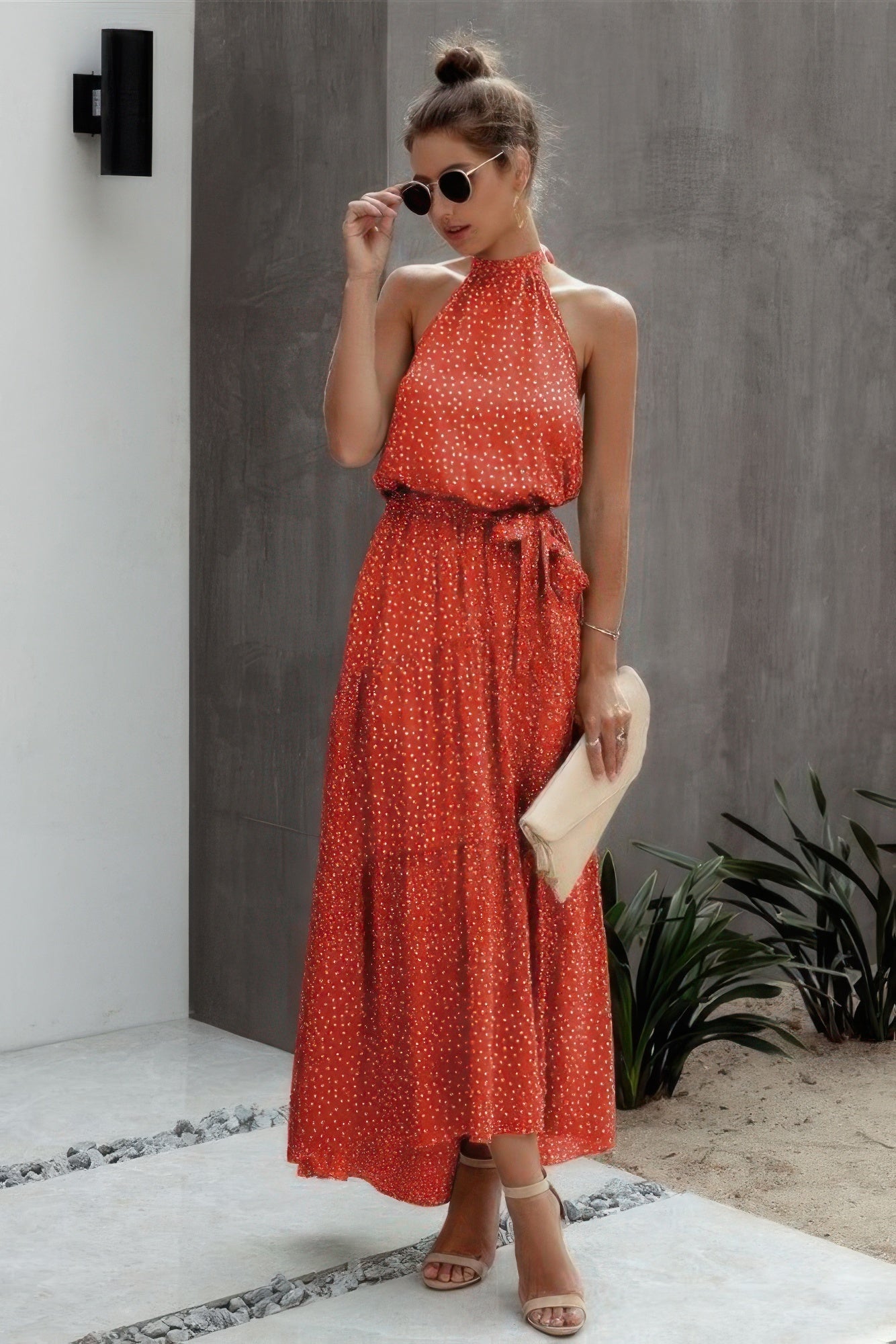 Halter Neck Polka Dot Swing Dress - Wear Arielle