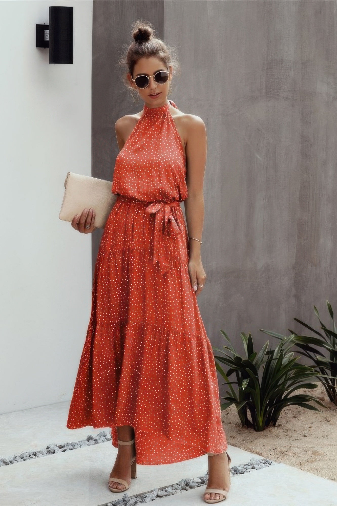 Halter Neck Polka Dot Swing Dress - Wear Arielle