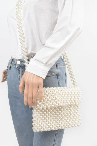 Hand Made Faux Pearl Bead Flap Crossbody Bag - Wear Arielle