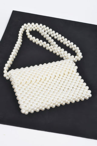 Hand Made Faux Pearl Bead Flap Crossbody Bag - Wear Arielle