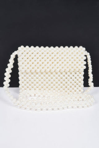 Hand Made Faux Pearl Bead Flap Crossbody Bag - Wear Arielle