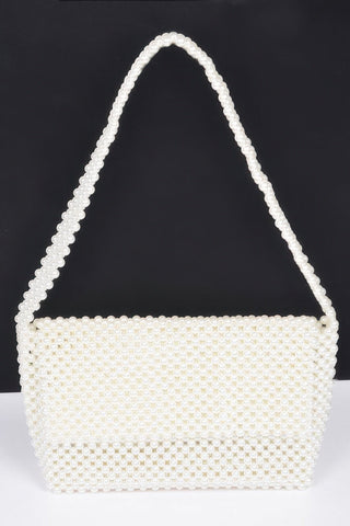 Hand Made Faux Pearl Bead Flap Shoulder Bag - Wear Arielle
