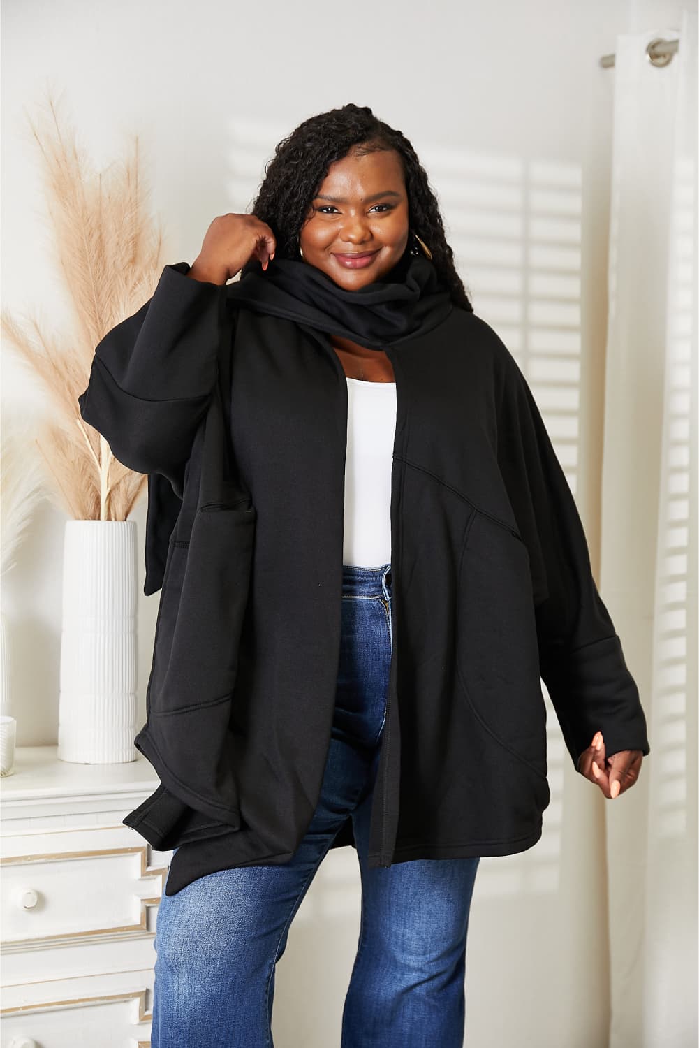 HEYSON Full Size Open Front Cardigan with Scarf Design - Wear Arielle