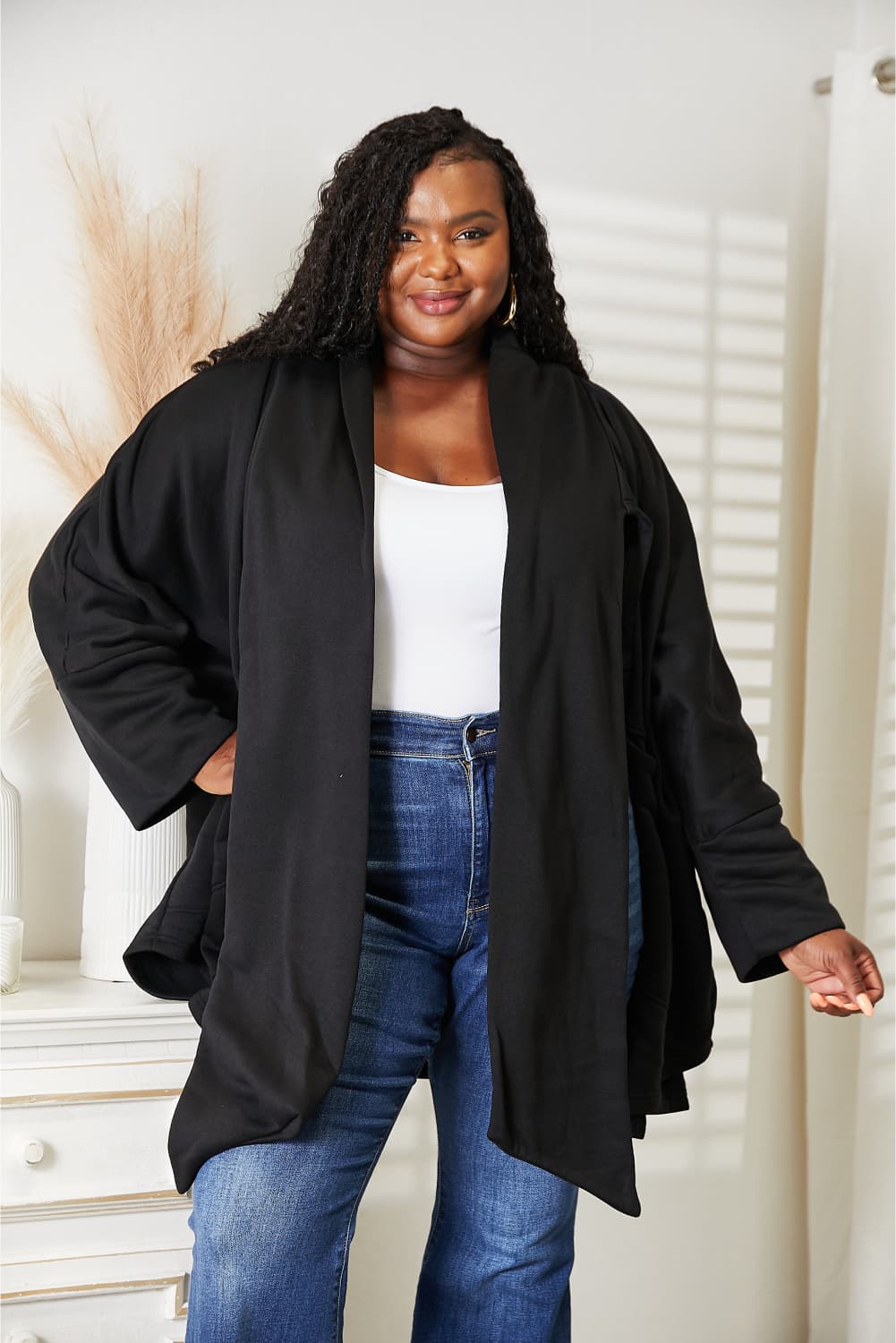 HEYSON Full Size Open Front Cardigan with Scarf Design - Wear Arielle