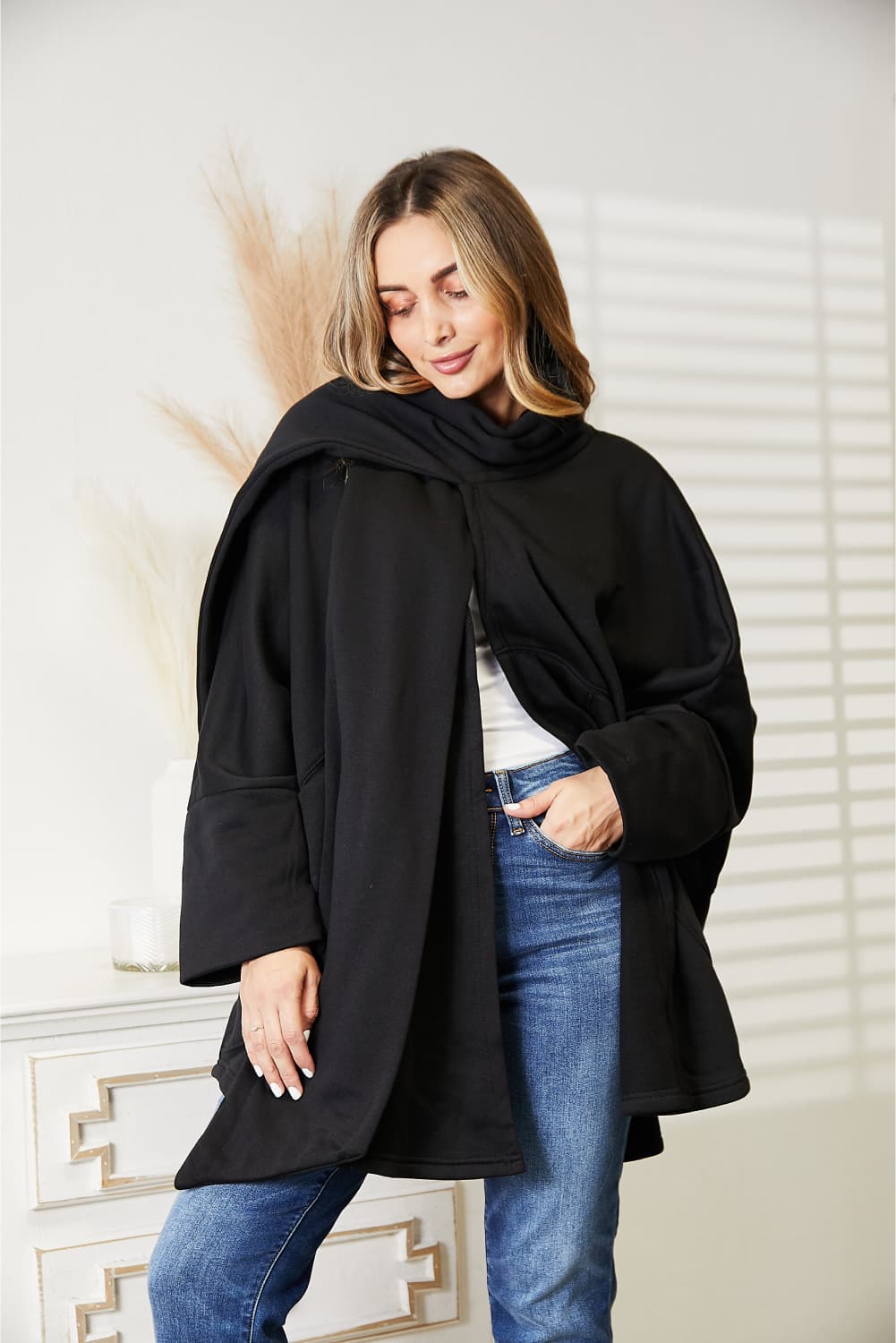 HEYSON Full Size Open Front Cardigan with Scarf Design - Wear Arielle