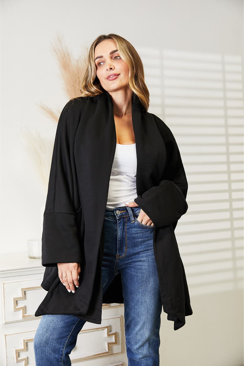 HEYSON Full Size Open Front Cardigan with Scarf Design - Wear Arielle
