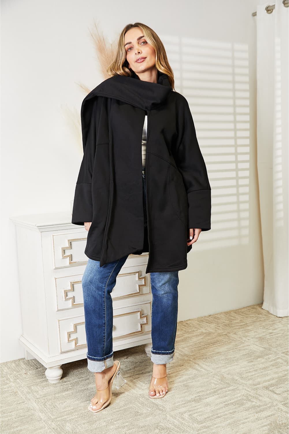 HEYSON Full Size Open Front Cardigan with Scarf Design - Wear Arielle