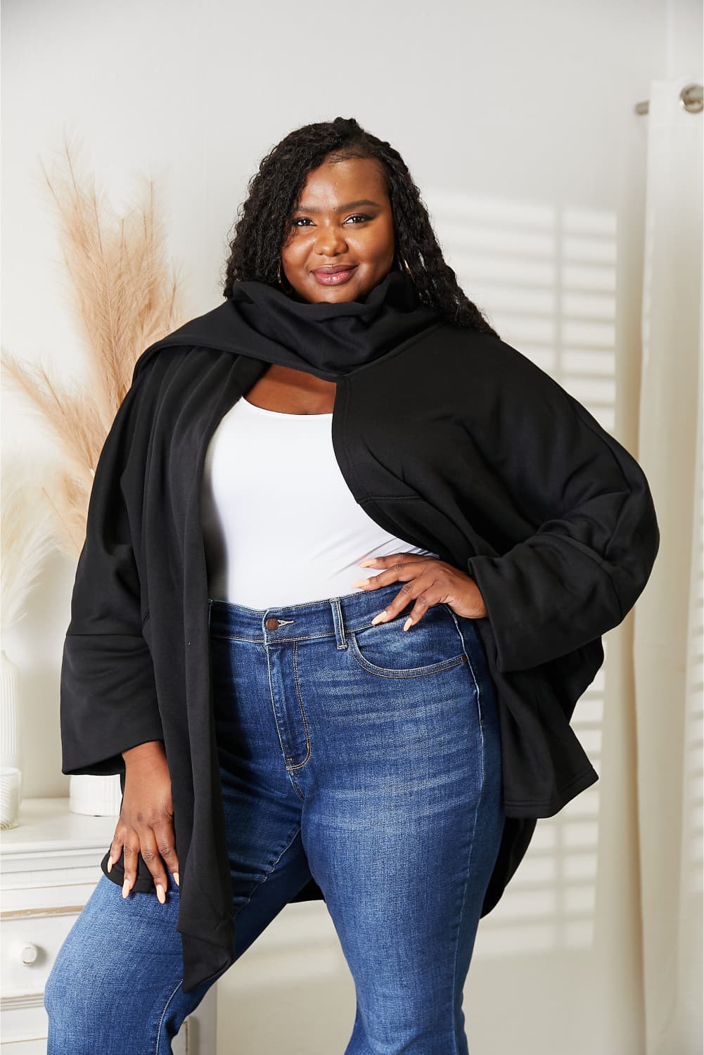 HEYSON Full Size Open Front Cardigan with Scarf Design - Wear Arielle