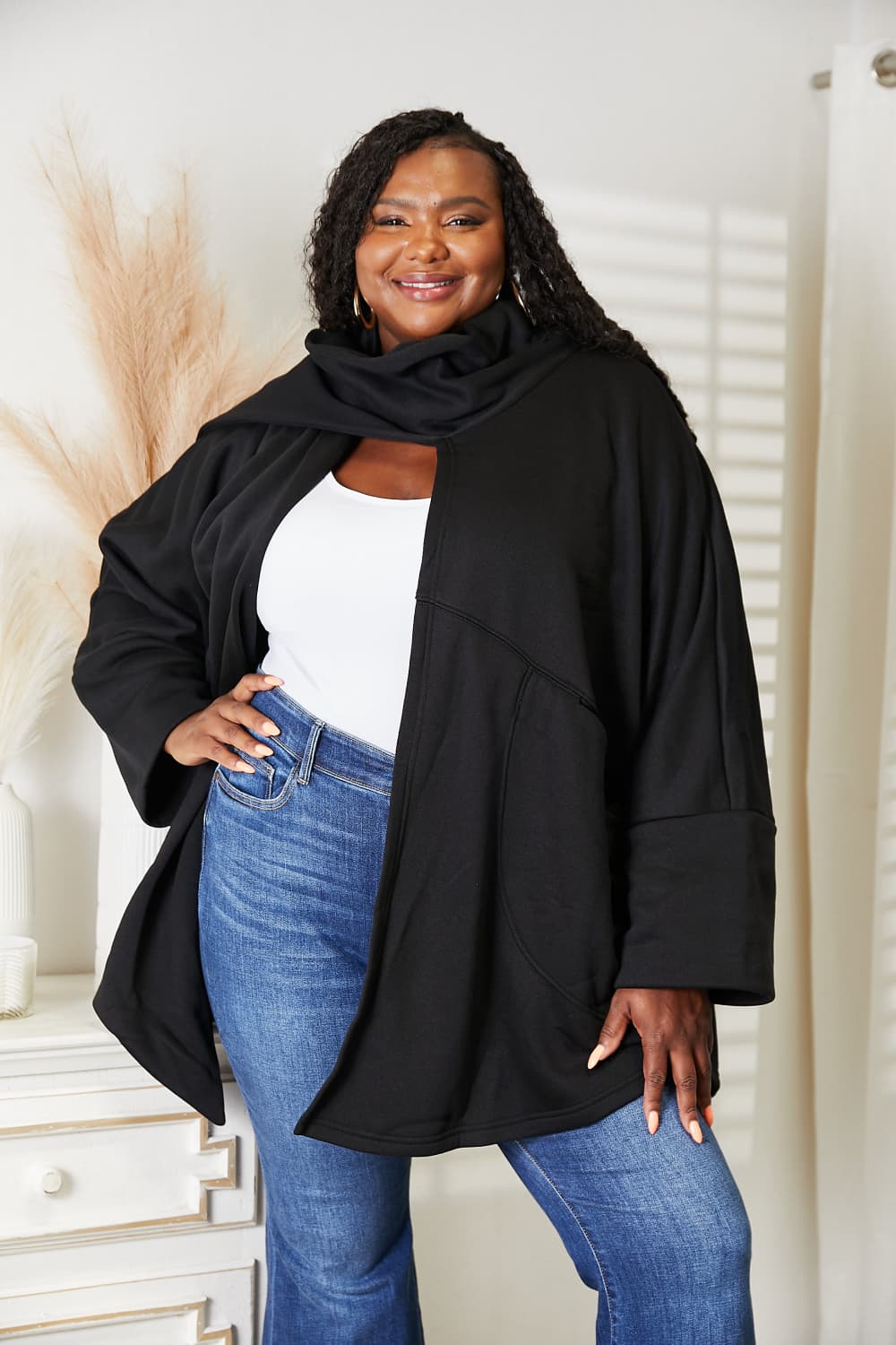 HEYSON Full Size Open Front Cardigan with Scarf Design - Wear Arielle