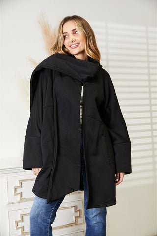 HEYSON Full Size Open Front Cardigan with Scarf Design - Wear Arielle