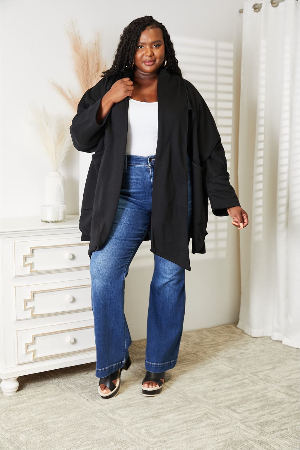 HEYSON Full Size Open Front Cardigan with Scarf Design - Wear Arielle