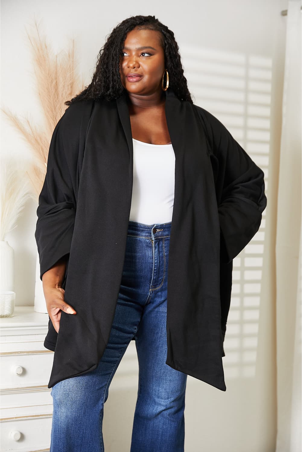 HEYSON Full Size Open Front Cardigan with Scarf Design - Wear Arielle