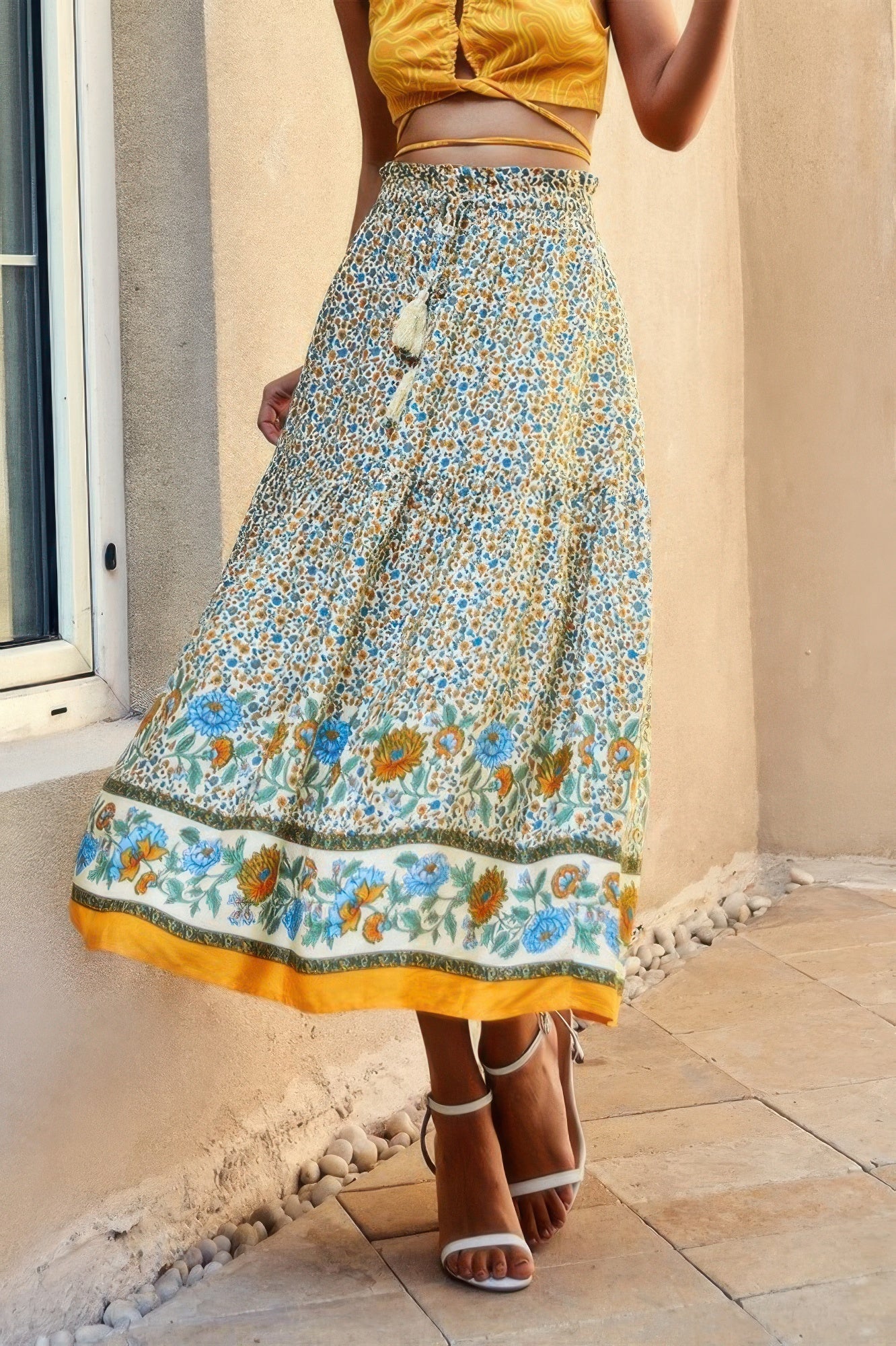 High Rise Drawstring Ruffled Maxi Skirt - Wear Arielle