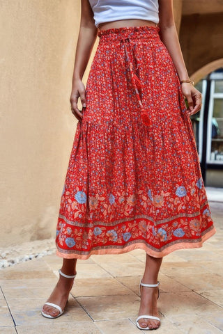 High Rise Drawstring Ruffled Maxi Skirt - Wear Arielle