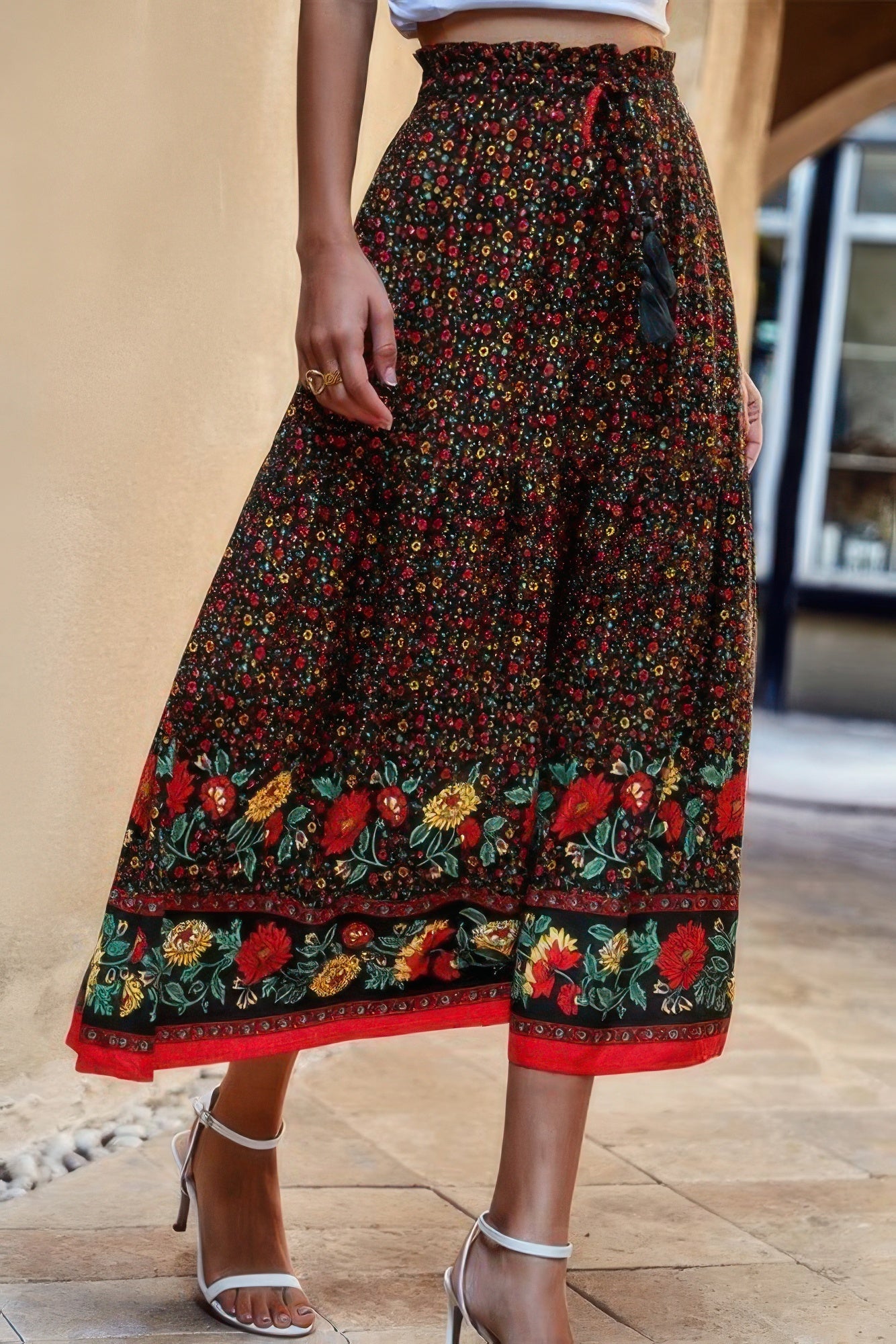 High Rise Drawstring Ruffled Maxi Skirt - Wear Arielle