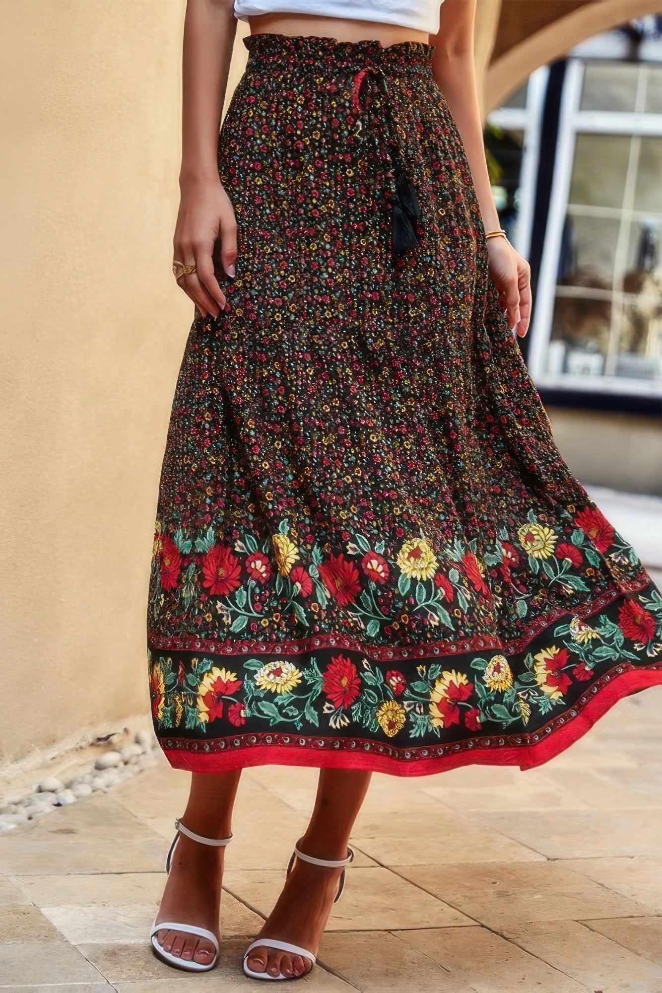 High Rise Drawstring Ruffled Maxi Skirt - Wear Arielle