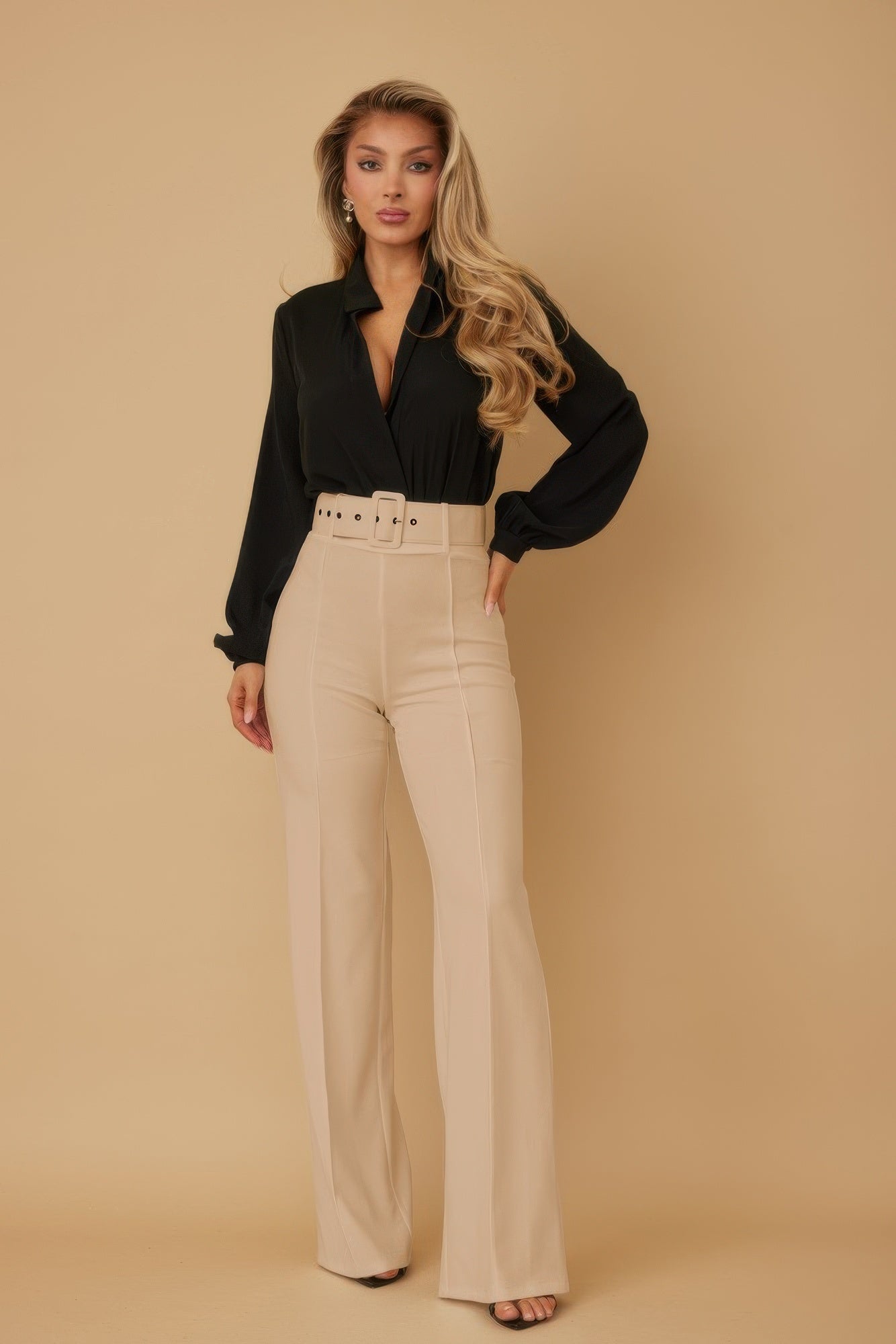 High Waist Pants With Buckle Belt - Wear Arielle