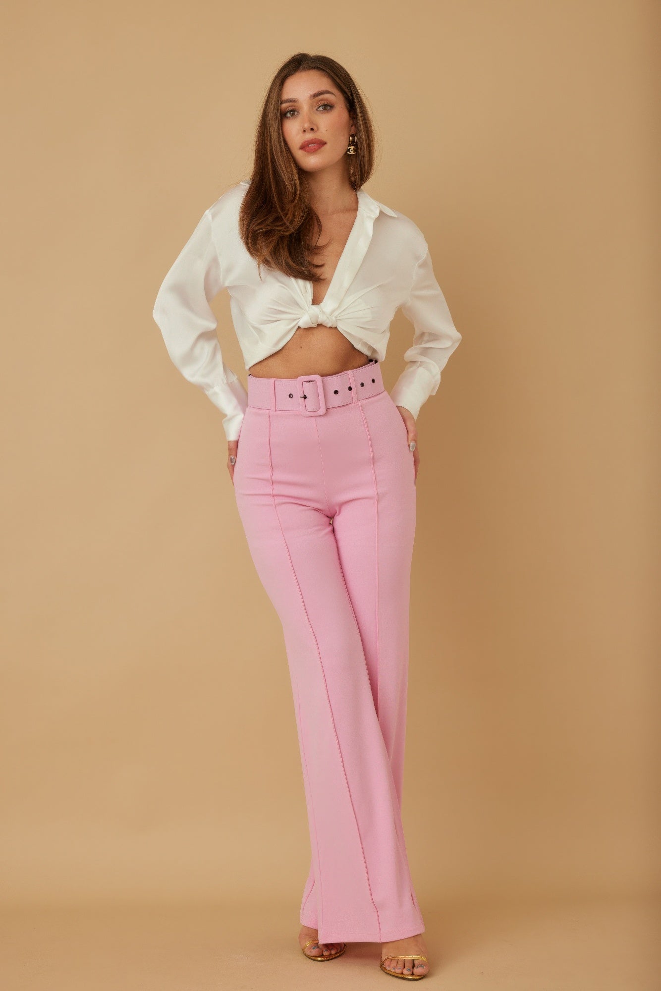 High Waist Pants With Buckle Belt - Wear Arielle