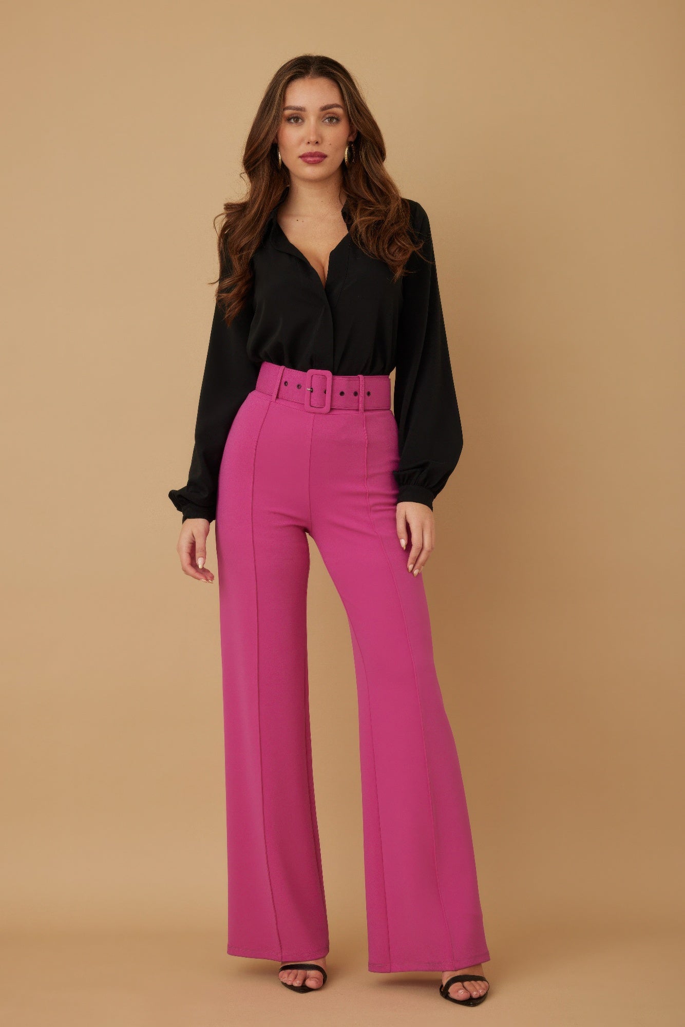 High Waist Pants With Buckle Belt - Wear Arielle
