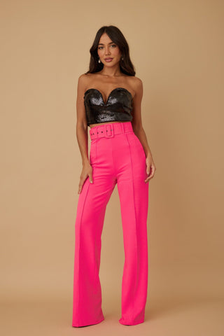 High Waist Pants With Buckle Belt - Wear Arielle