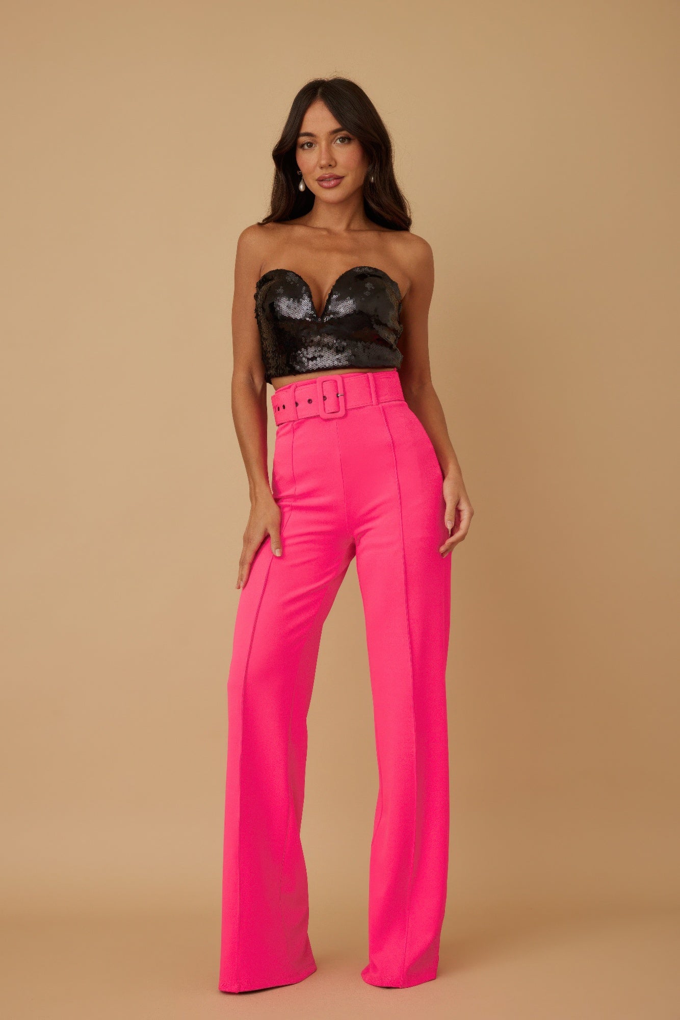 High Waist Pants With Buckle Belt - Wear Arielle