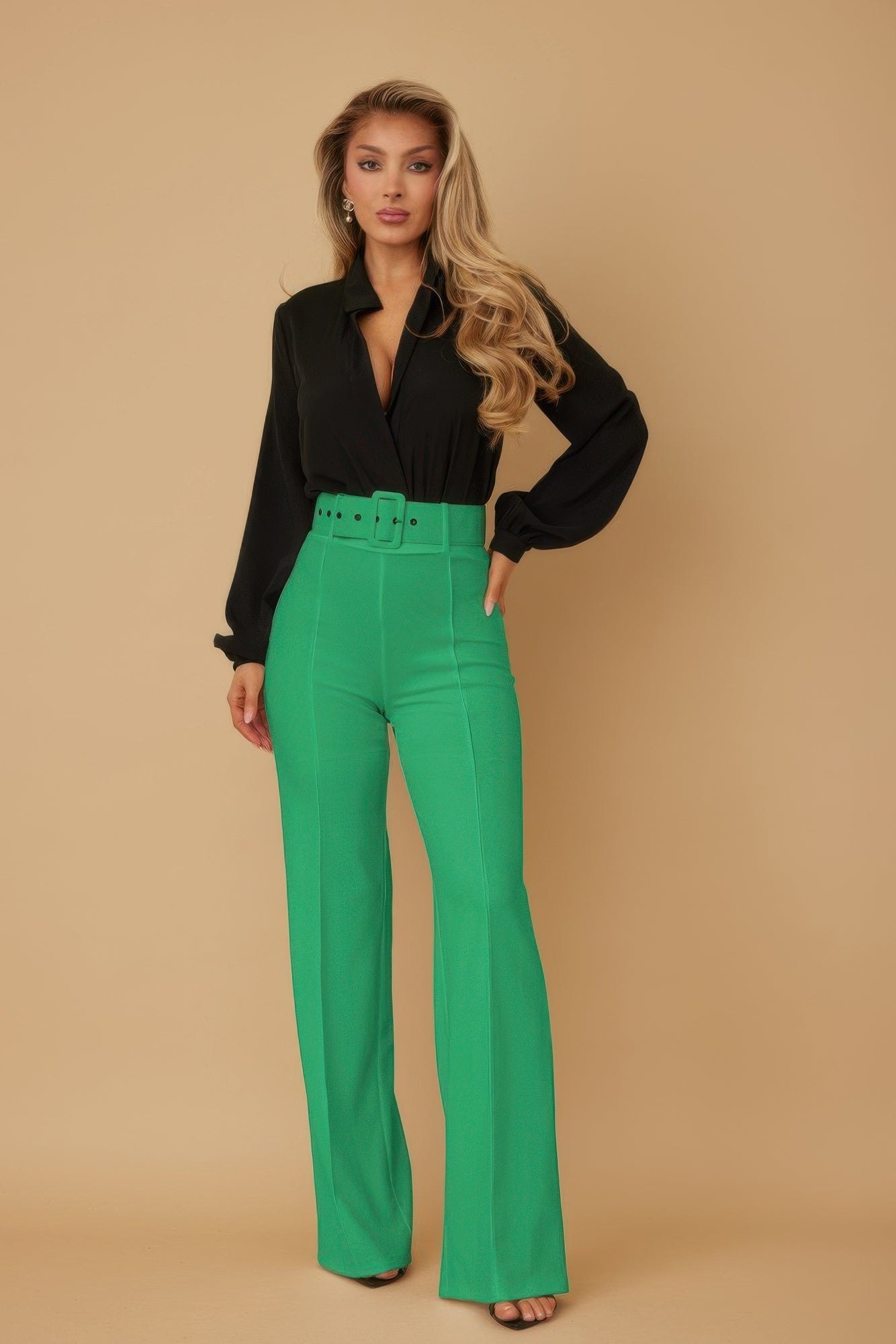 High Waist Pants With Buckle Belt - Wear Arielle