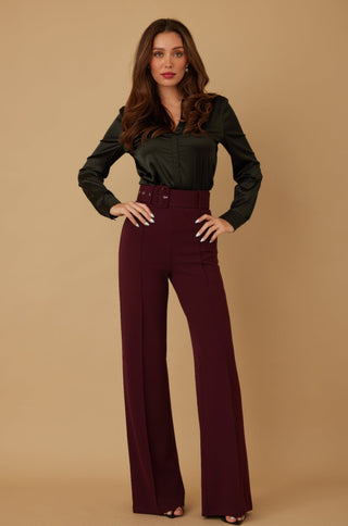 High Waist Pants With Buckle Belt - Wear Arielle