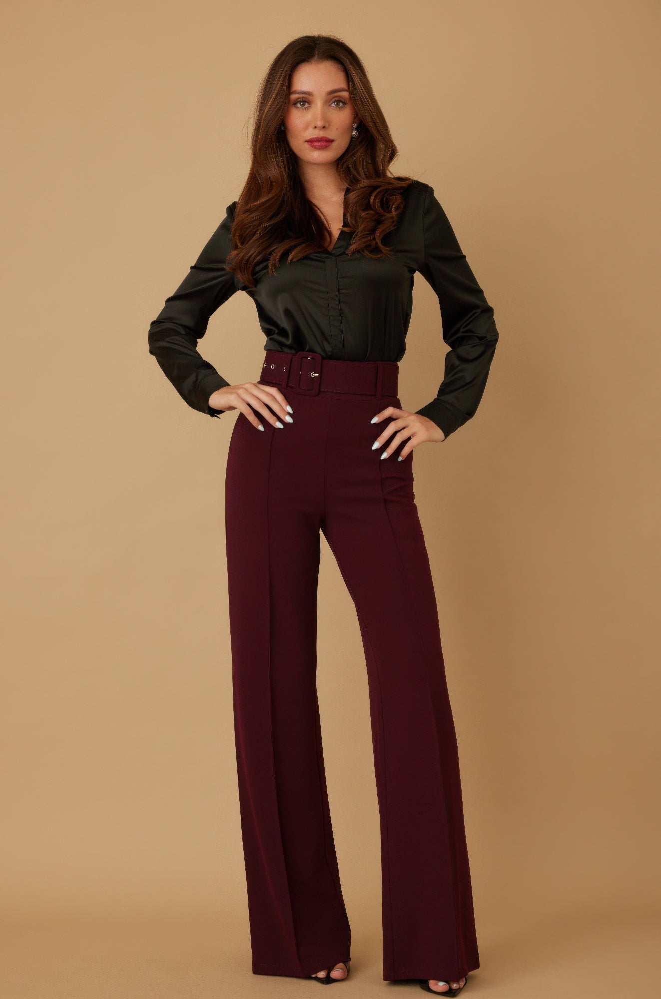High Waist Pants With Buckle Belt - Wear Arielle