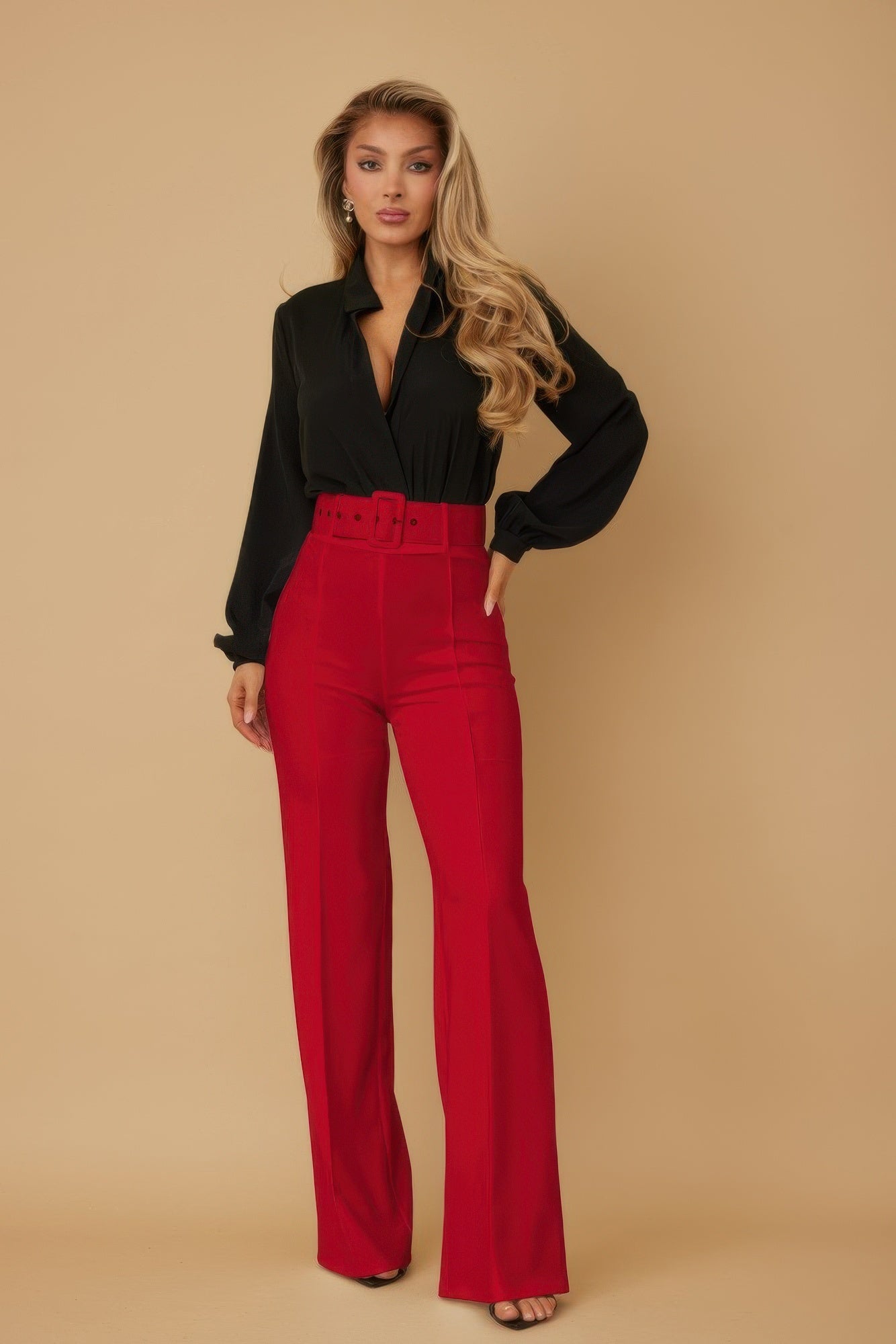 High Waist Pants With Buckle Belt - Wear Arielle